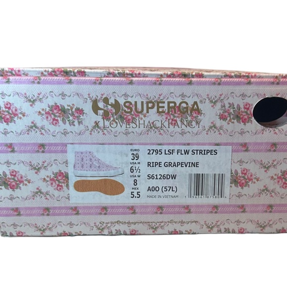Superga x LoveShackFancy NWT - 2795 Floral Satin Ribbon Hightop - Ripe Grapevine - Picture 2 of 11